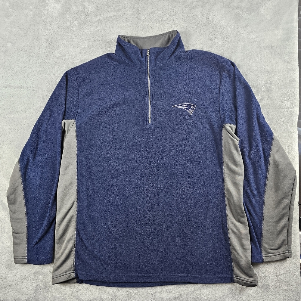 NFL New England Patriots Pullover  Long Sleeve 1/4 Zip Sweater Blue Mens Size XL